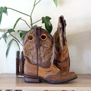 Women's Botas Armenta Brown & Orange Leather Western Boots Size 9.5/26.5